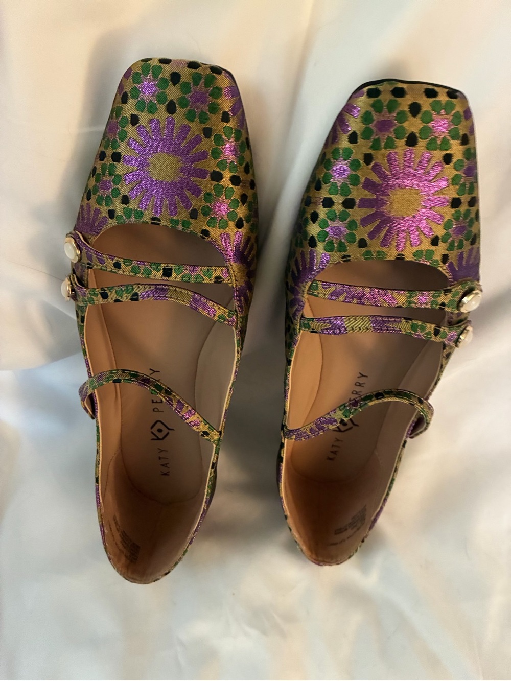Katy Perry Collections Green and Purple Floral Double-Strap Mary Jane Flats - Picture 2 of 4
